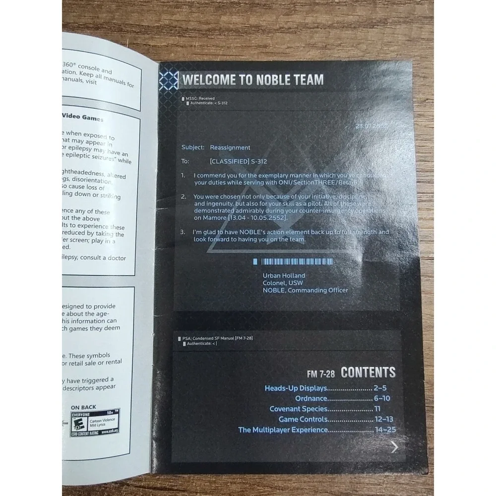 Halo Reach XBOX 360 Instruction Manual Only
